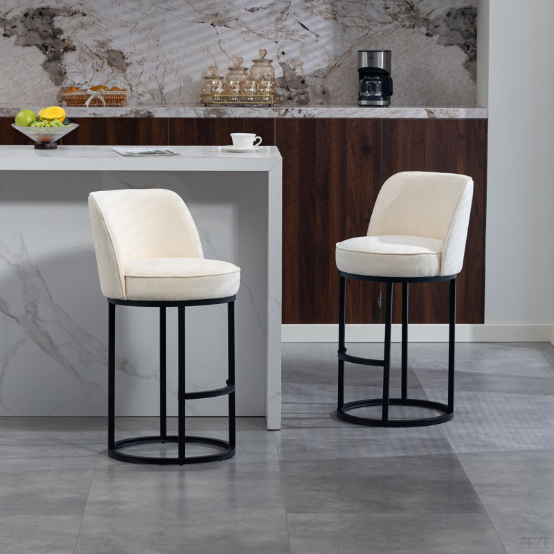 Ensemble de 2 tabourets de bar à hauteur de comptoir, tabourets de bar moderne avec dossier, tabourets de bar rembourrés en tissu de lin pour îlot de cuisine