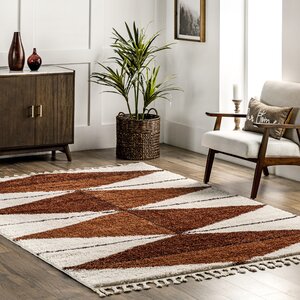 Rust Geometric Shag Area Rug for Living Room Bedroom Dining Room Nursery Kitchen