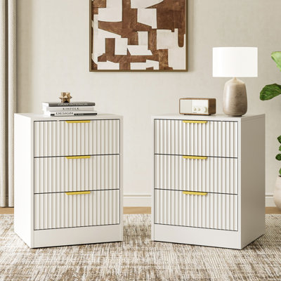 Fluted Nightstand With 3 Storage Drawers
