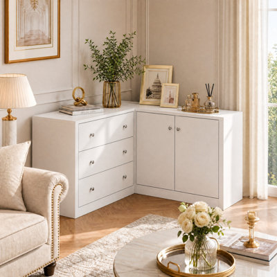 Armoire de rangement en L 47,2 po avec 3 tiroirs, 2 portes et tablettes