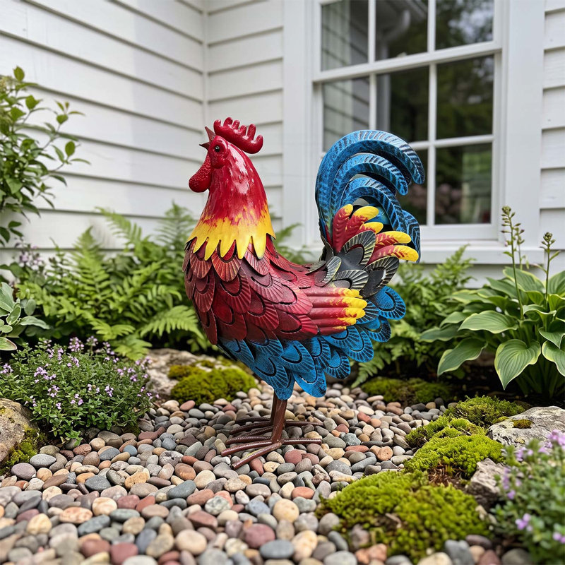 Statue de jardin coq en fer forgé, sculpture en métal pour un décor extérieur durable et rustique, idéale pour les pelouses, les fermes et les arrière-cours.