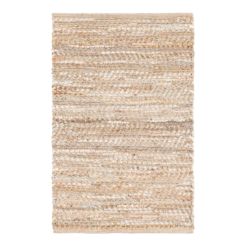 Handwoven Ivory and Brown Leather Jute Rectangular Rug