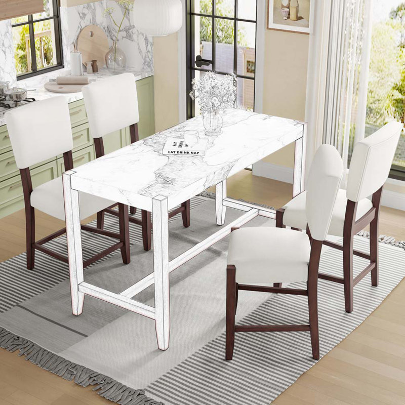 Upholstered Barstools with Solid Wood Legs, Beige
