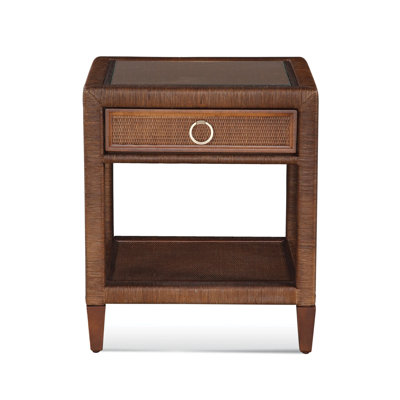 Warwick 24" W 1-Drawer Rattan Nightstand with Glass Top and Storage Shelf