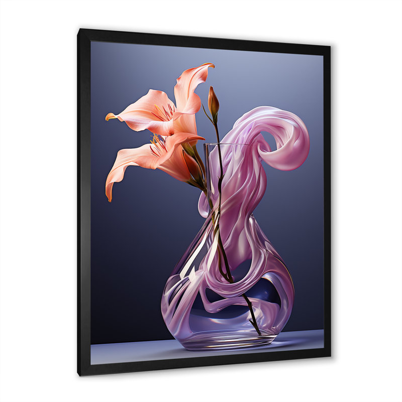 Vase fleur lilas luminance - imprimé, H 20 po x l 12 po x P 1 po, Cadre simple noir