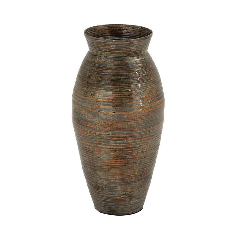 Alexander Bamboo Wood Textured Brown Decorative Vase with Lacquer