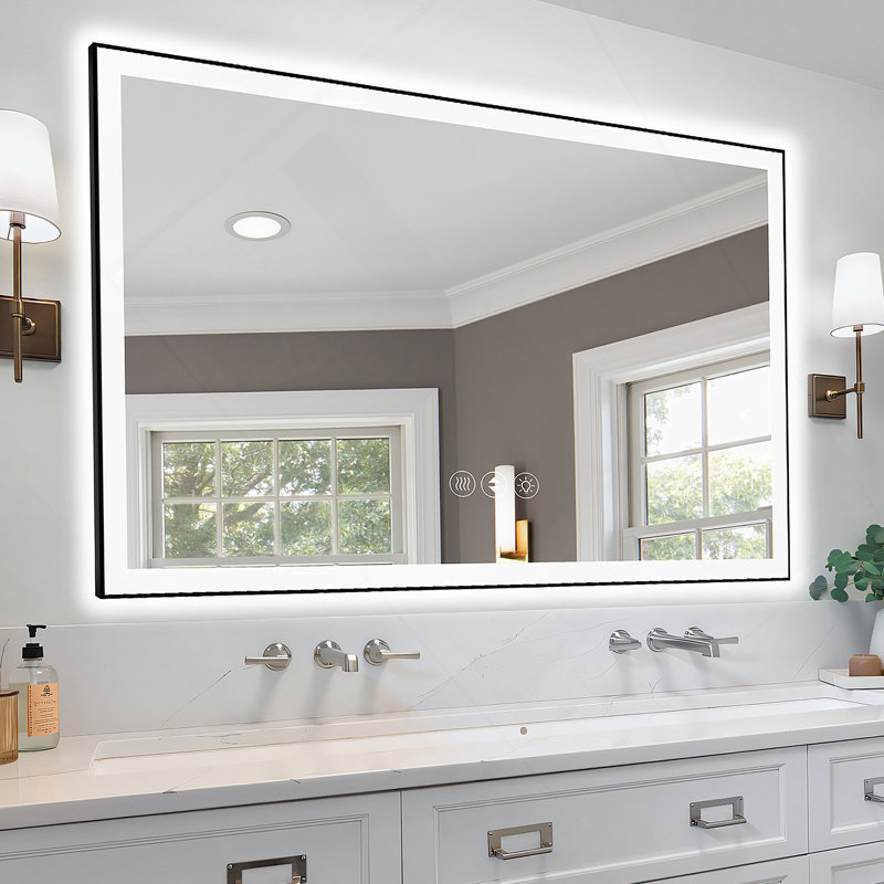 60X40 Inch Frameless LED Bathroom Mirror,Smart Mirror, 40" x 60", Black/Clear Frameless