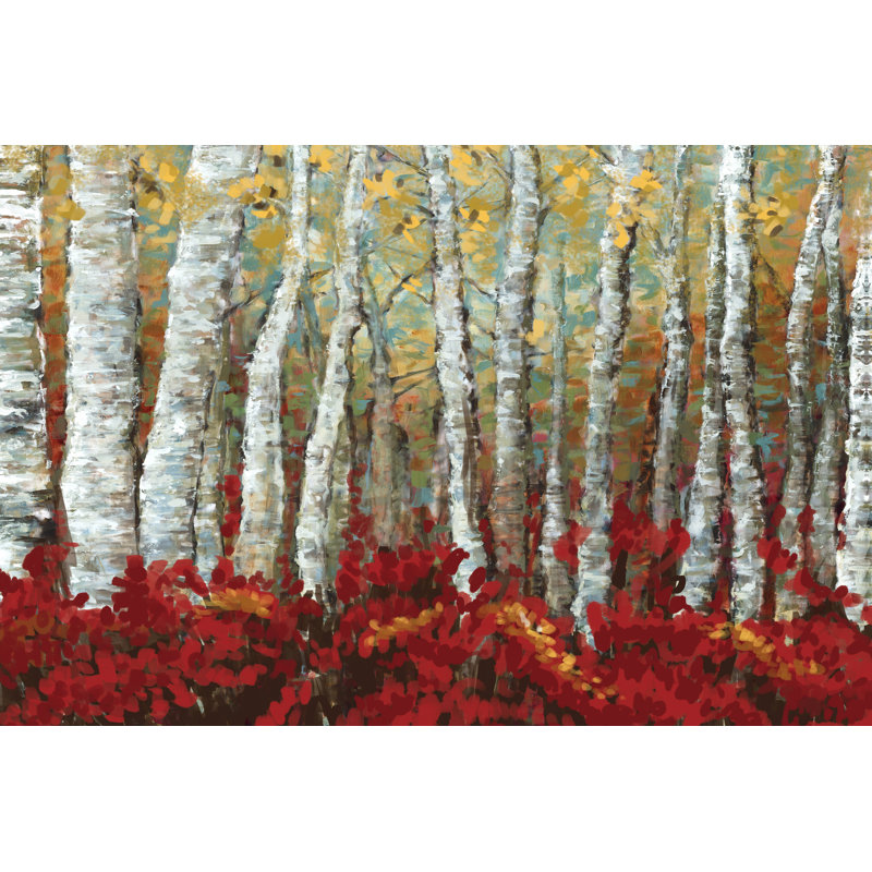Golden Red Birches - Wrapped Canvas Print, 30cm H x 46cm W x 3.8cm D