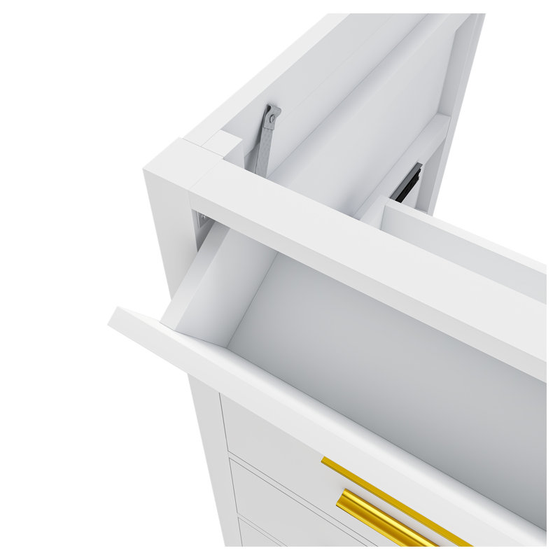 Meuble-lavabo de salle de bain de 152 cm (60 po) avec portes et tiroirs à fermeture amortie, en bois blanc