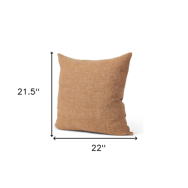 22" Rust Linen Throw Pillow Cover with Texture