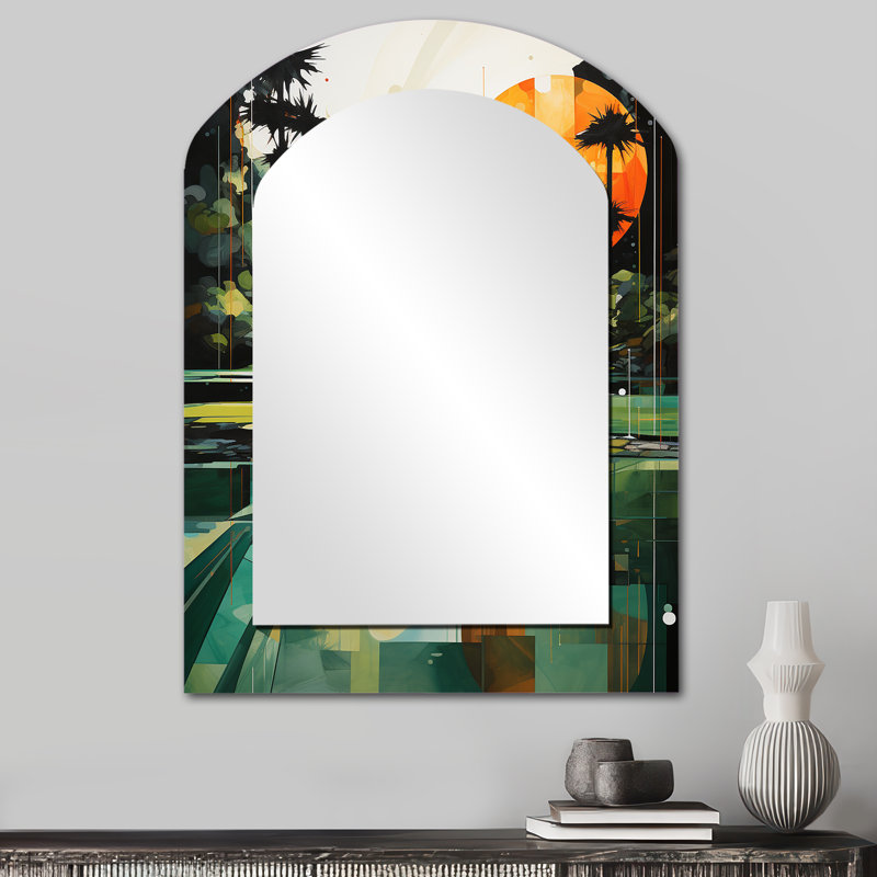 «Golf Putting Paradise» - grand miroir en forme d'arche de golf, décor de miroir mural asymétrique moderne, impression d'art en métal