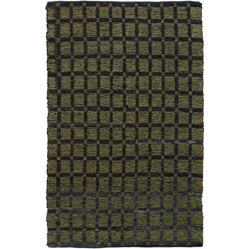 Tapis d'intérieur tissé à la main Lee-Abele, motif géométrique vert et noir, en jute et sisal
