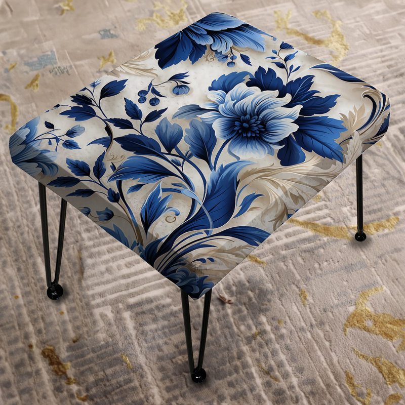 Cobalt Blue Acanthus Leaves Victorian Pattern I - Floral Rectangle Ottoman