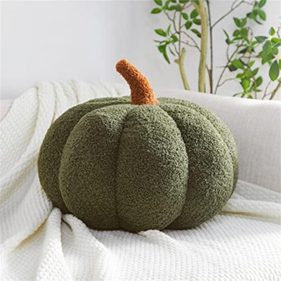 Coussin de citrouille, coussin de coussin en forme de citrouille, coussin de plancher en peluche de citrouille, décoration de coussin de citrouille, coussin de citrouille d'Halloween pour les décorations de fête (11 po, vert foncé)