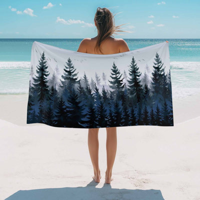 Beach Towel Blue Forest Bath Pool Towels Tree Bird Nature Landscape Absorbent Beach Towel Soft Large Quick Dry Lightweight Camping Travel Sports Yoga Gym Swim Towels for Adult 32x63 Inch