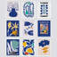 Motif de fleurs botaniques abstraites bleues Mid-Century bleu bohème 9 pièces-92573872-92573870