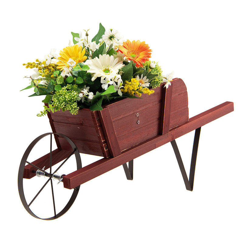 Brynesha Wood Wheelbarrow Planter, Red