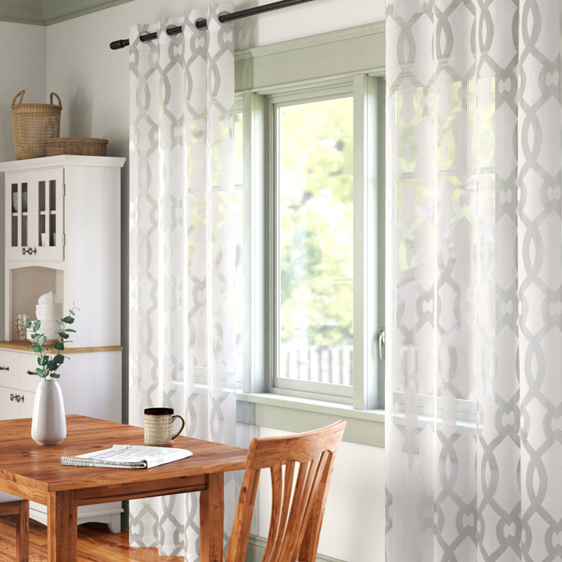 Andish Cotton Blend Geometric Sheer Grommet Sliding Panel, 54" W x 84" L