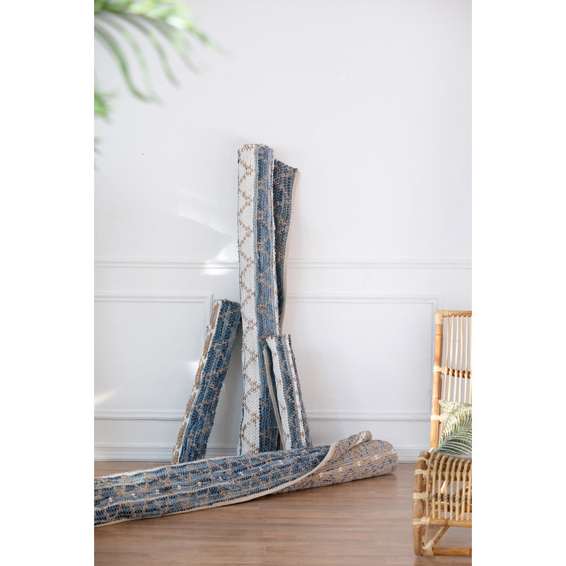Tapis rayé bleu Hornersville, Rectangle 5 pi x 8 pi