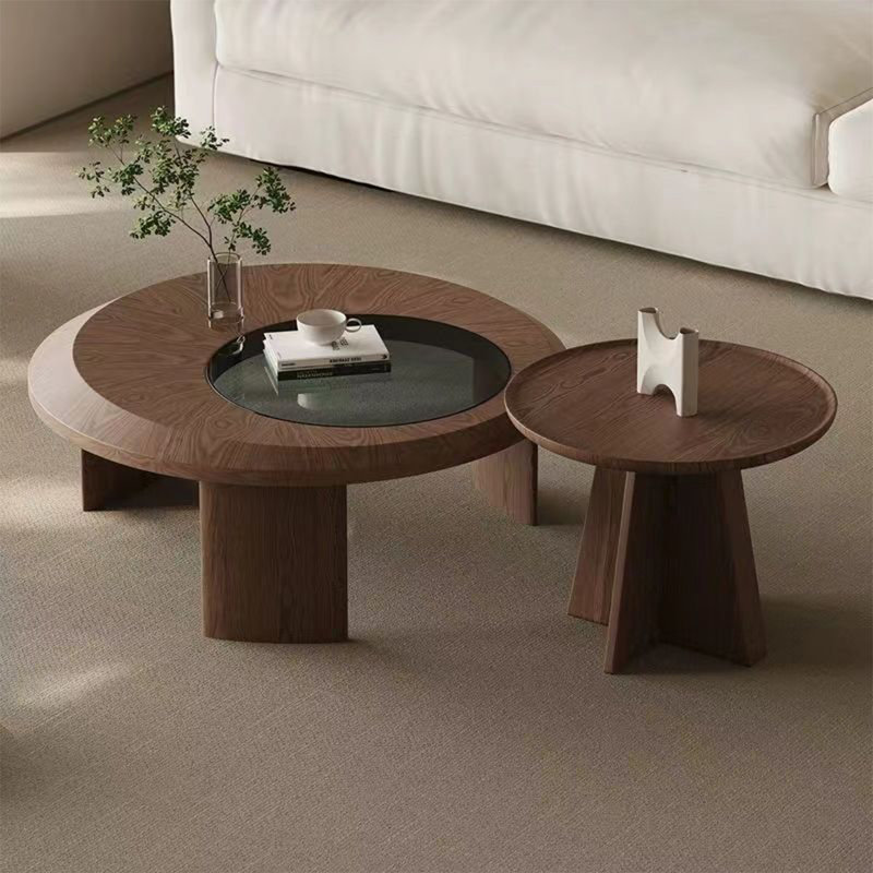 Ensemble de tables basses rondes en bois manufacturé brun