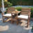 Wood Outdoor Conversation Set with Two Seats, Table, and Umbrella