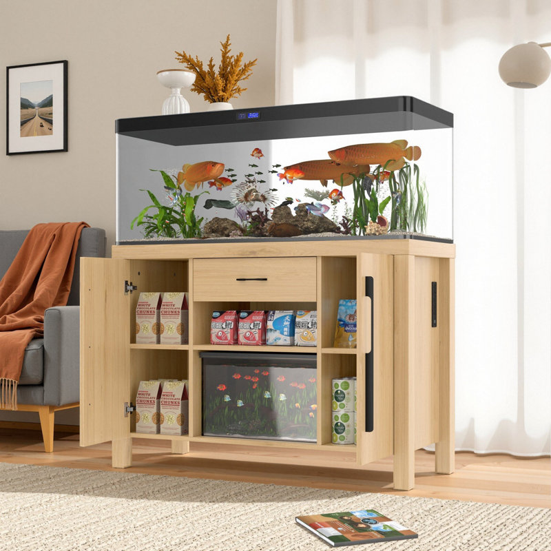 Support pour aquarium 55-75 gallons avec prise de courant (4 ports AC 2 ports USB) et rangement pour armoire, naturel