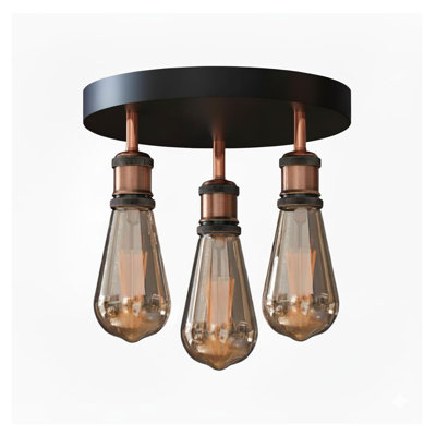 Plafonnier semi-encastré 3 lumières avec ampoules incluses, plafonnier de style campagnard près du plafond, plafonnier rétro E26 pour chambre à coucher, couloir et entrée