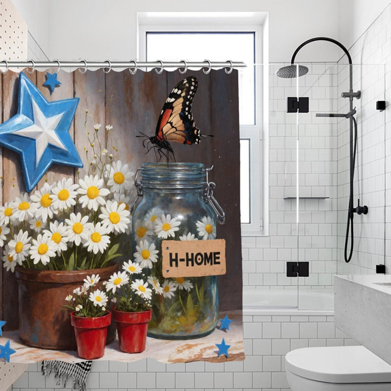 Rideaux de douche marguerites et décoration intérieure, 71 x 71