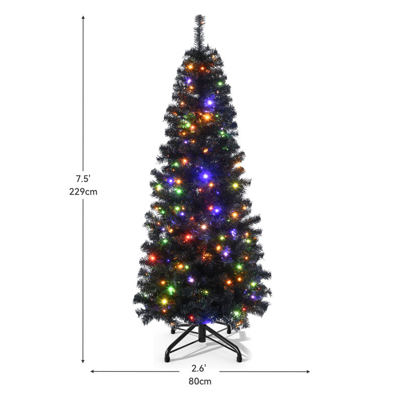 Mince arbre de Noël noir avec 700 branches et 200 lumières DEL, 7.5'