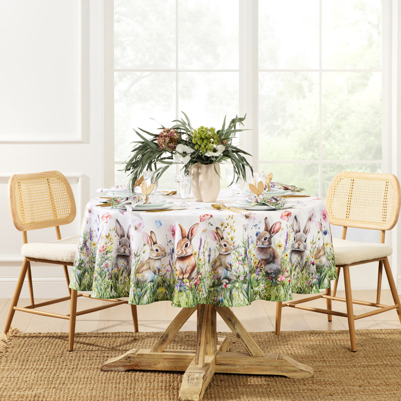 Farrel Bunny Blossom Easter Spring Tablecloth, 70" x 70" Round