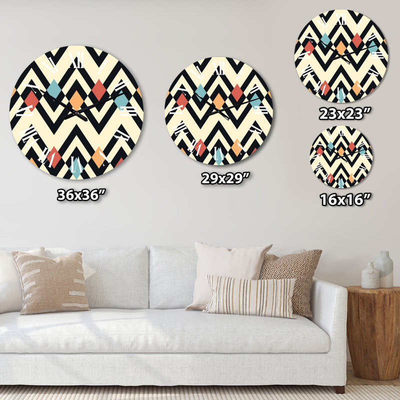 Red Blue, Yellow Diamonds On Triangular Shapes I - Patterned wall clock, Oversized