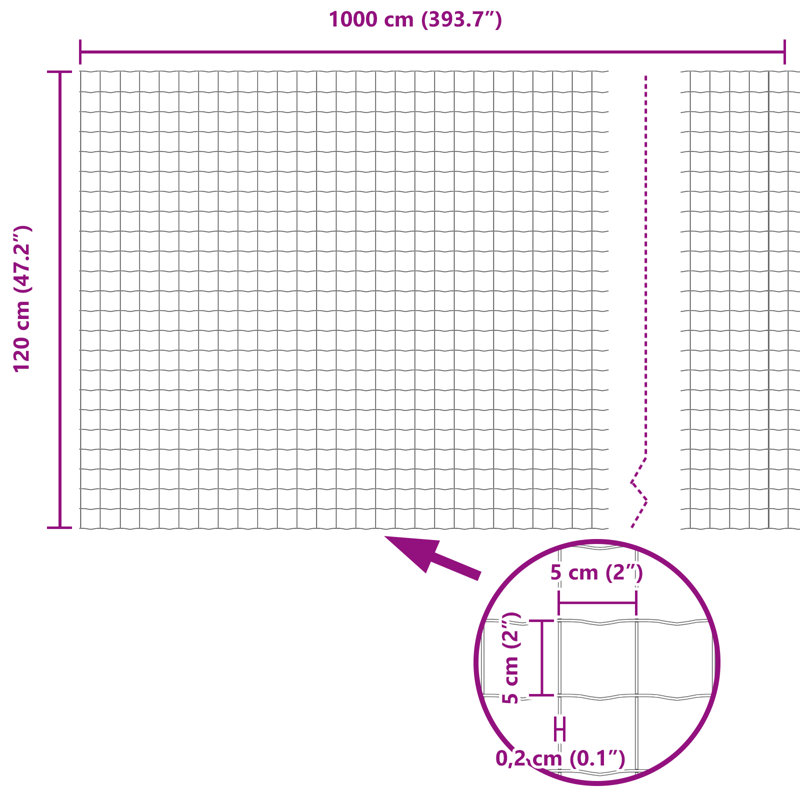Euro Fence With 7 Posts Galvanised Steel, 120cm H x 1000cm W, Green