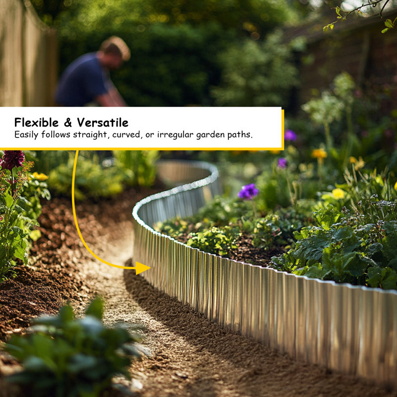 16cm H x 500cm W Galvanised Steel Lawn Edging, Silver