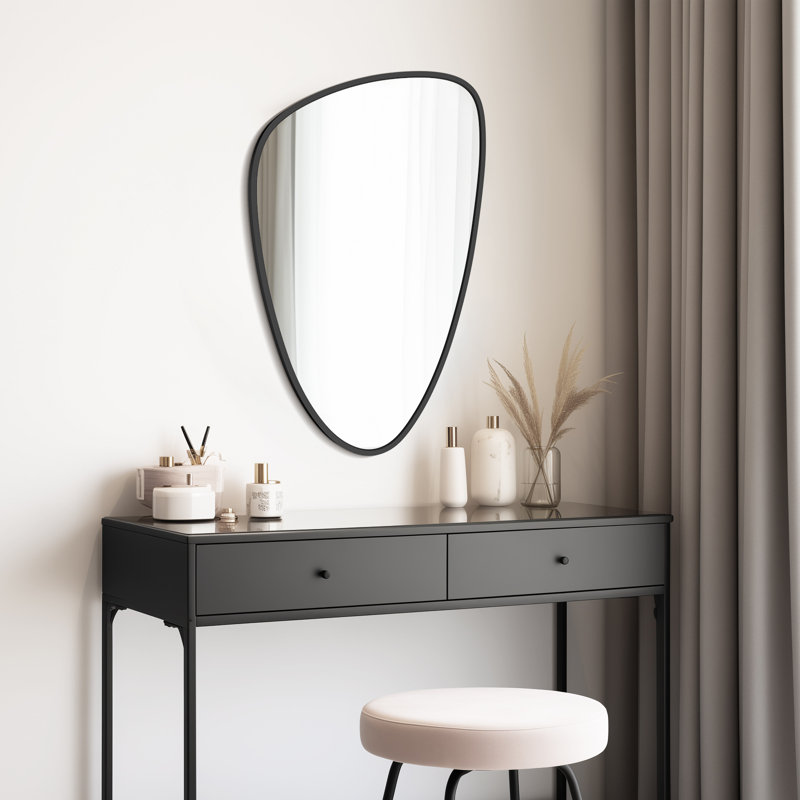 Modern Asymmetrical Aluminum Framed Mirror for Bedroom, Living Room, Black