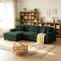 Canapé modulaire rembourré 3 pièces en chenille vert avec accoudoirs et coussins décoratifs 3 pièces