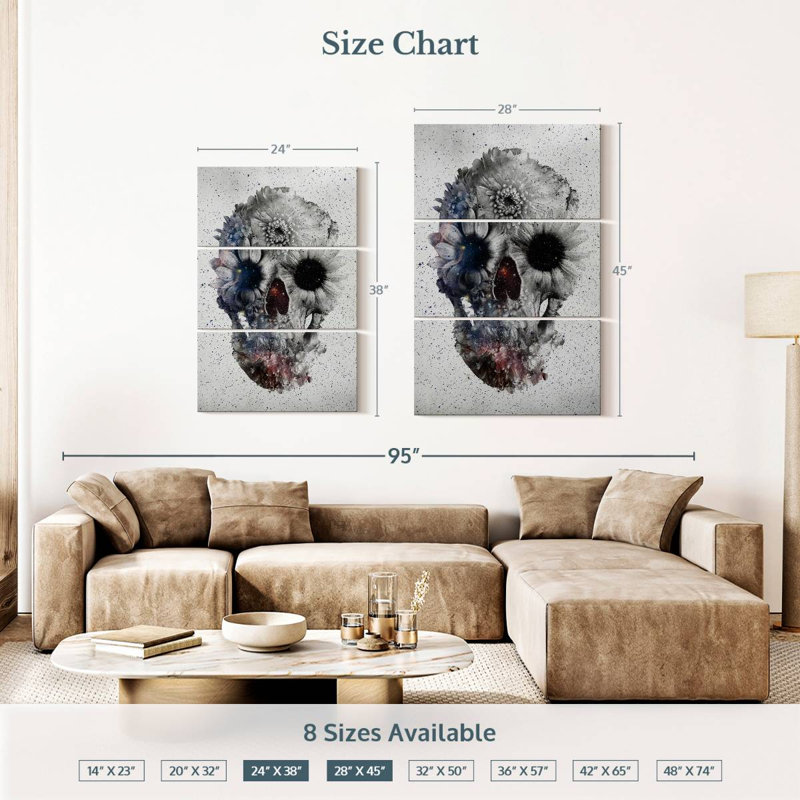 Crâne floral Kerner IV, H 38 po x l 24 po