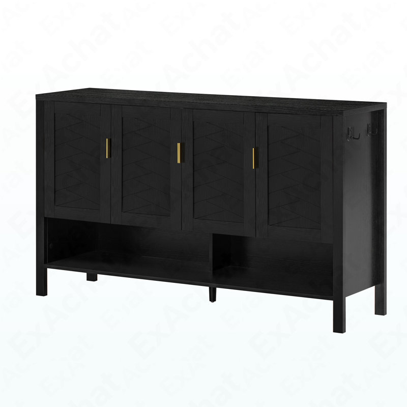 55.1'' 4-Door Storage Sideboard - Adjustable Shelves & Double Hooks For Multi-Scene, Black