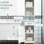 Grande armoire de rangement blanche en lin - Petite salle de bain avec tablette ouverte, tiroir, portes encastrées et tablettes réglables