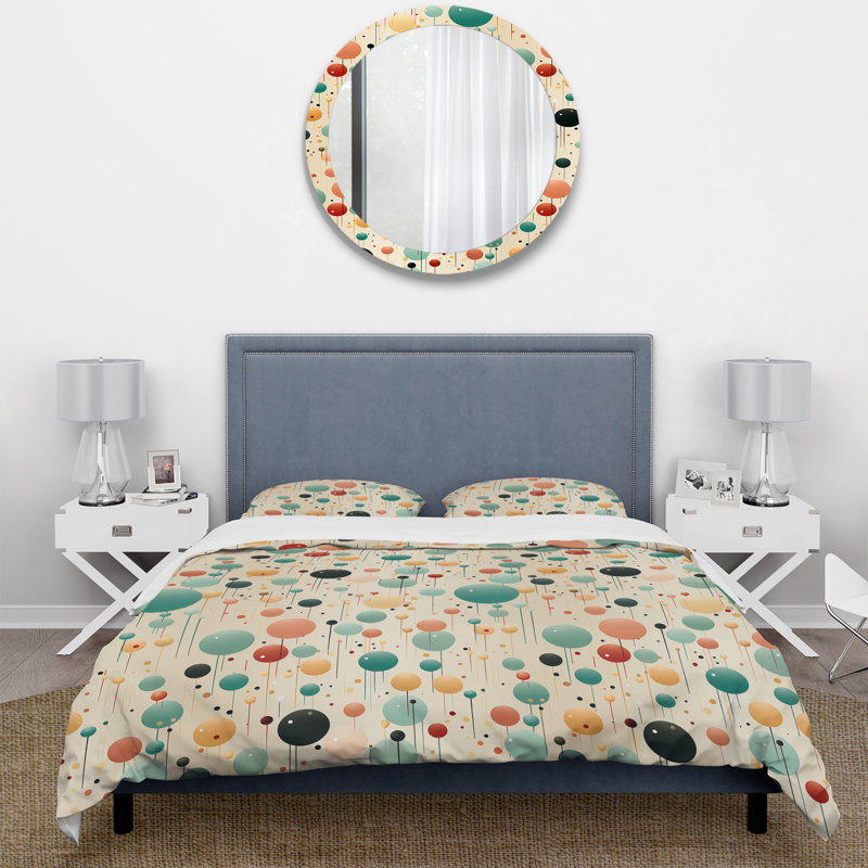 Blue And Coral Fun Polka Dot Delights - Ensemble de housse de couette rétro, Housse de couette pour très grand lit et 2 très