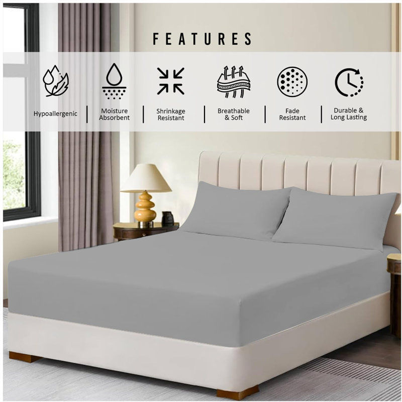Pack of 4 Plain Dyed Fitted Sheets Microfiber | Soft and Breathable Microfiber Bedding for Ultimate Comfort & Easy Care, Grey