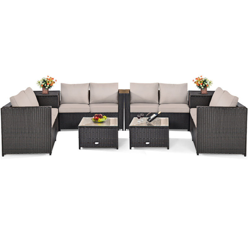 Ensemble de conversation avec canapé et coussins 8 pièces Garren, Beige