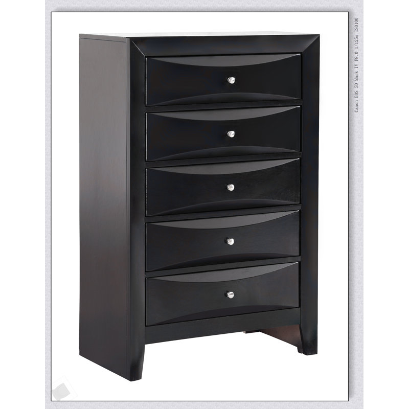 Commode contemporaine Marilla G1500-CH avec placages en bois véritable durable et élégantes façades de tiroirs en résine moulée, finition noire