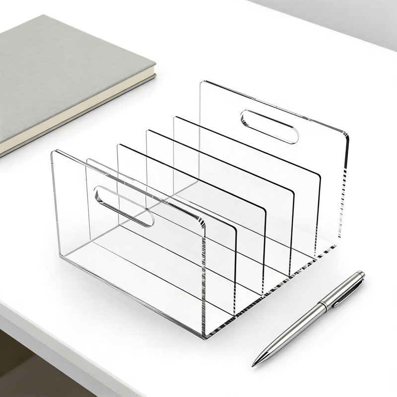 Organisateur de dossiers en acrylique et trieur de courrier avec base antidérapante, porte-documents de bureau transparent pour la maison et l'espace de travail