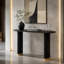 Console ovale moderne 59,1 "avec base en acier inoxydable doré brossé et pieds en bois de frêne, noir-43830362