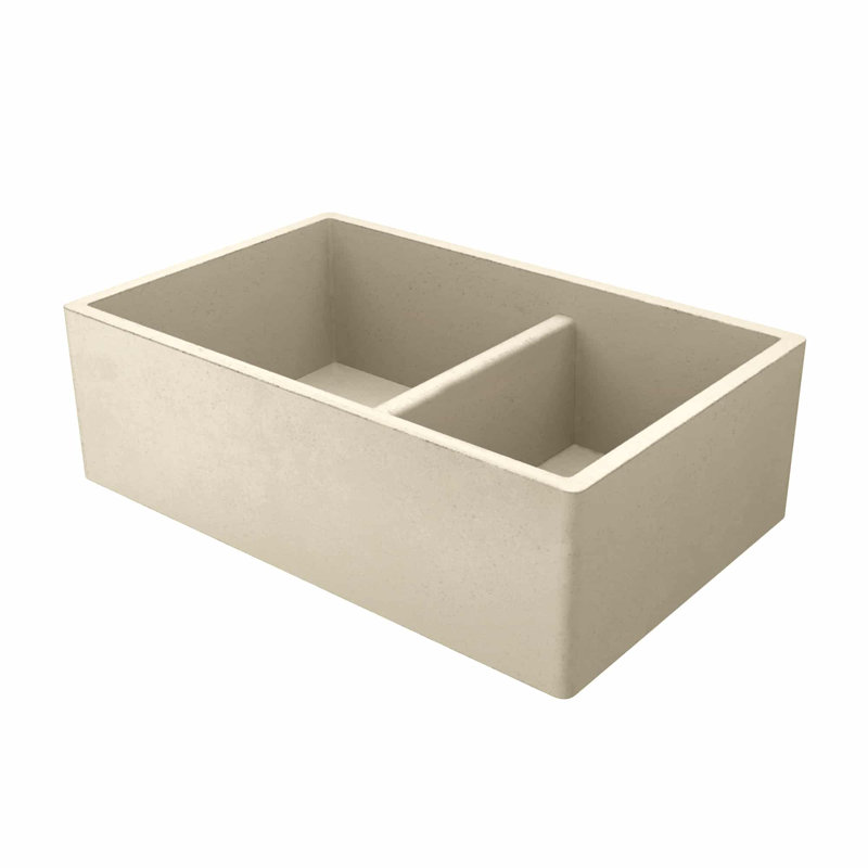 Évier de cuisine de style campagnard à cuves doubles en béton de L 33 po x l 21 po avec tablier NativeStone®, Sable
