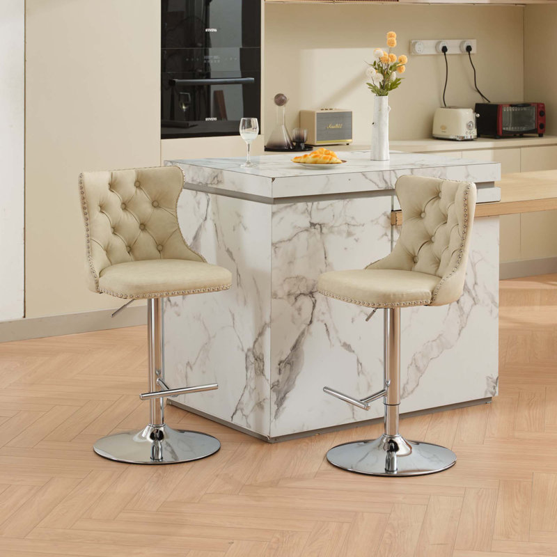 Swivel Barstools Adjusatble Seat, Modern Upholstered Bar Stools With Backs Comfortable Tufted For Home Pub And Kitchen Island, Set Of 2