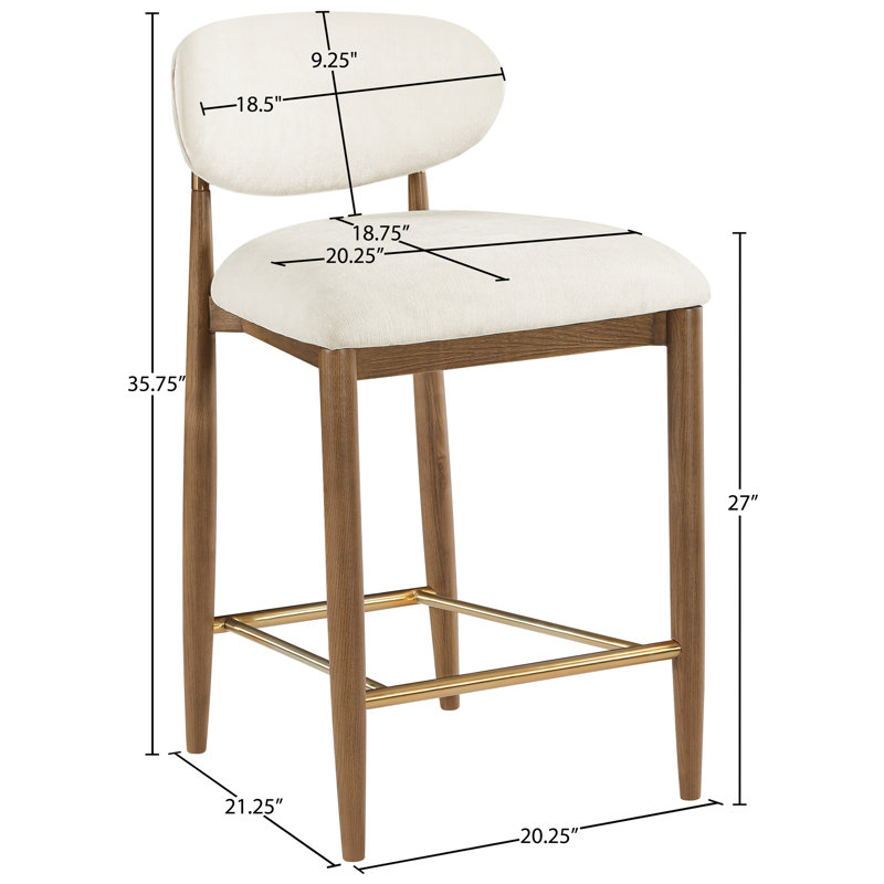 Tabouret en tissu Riccio, Brun, Tissu de polyester beige, Brossé