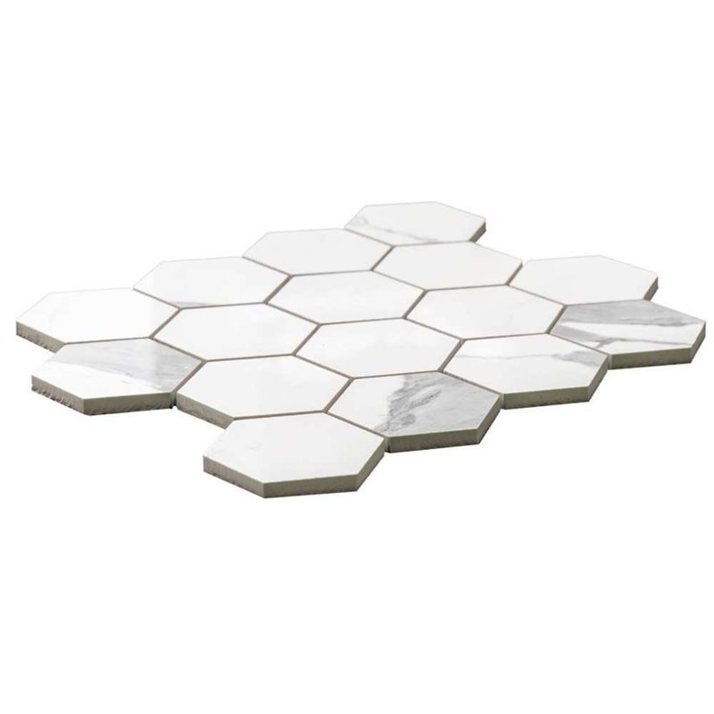 Stately Hex 11" x 14" Porcelain Novelty Marble Look Wall & Floor Tile, Calacatta