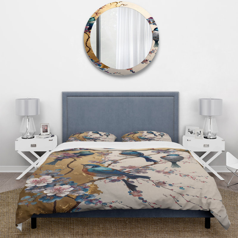 Ensemble de housse de couette multicolore en microfibre / polyester Birds On Plum Blossoms Tree II