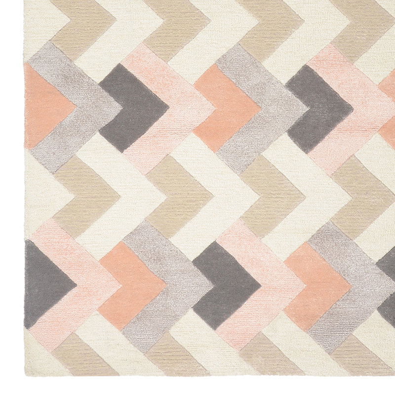 Tapis ivoire / rose / gris touffeté à la main Right Away, Rectangle 8 pi x 10 pi